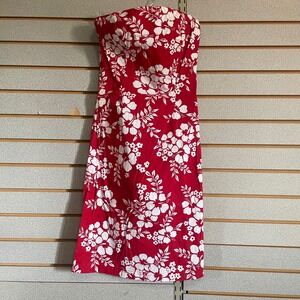 Peep Studio Red White Floral Strapless Midi‎ Dress Size 7